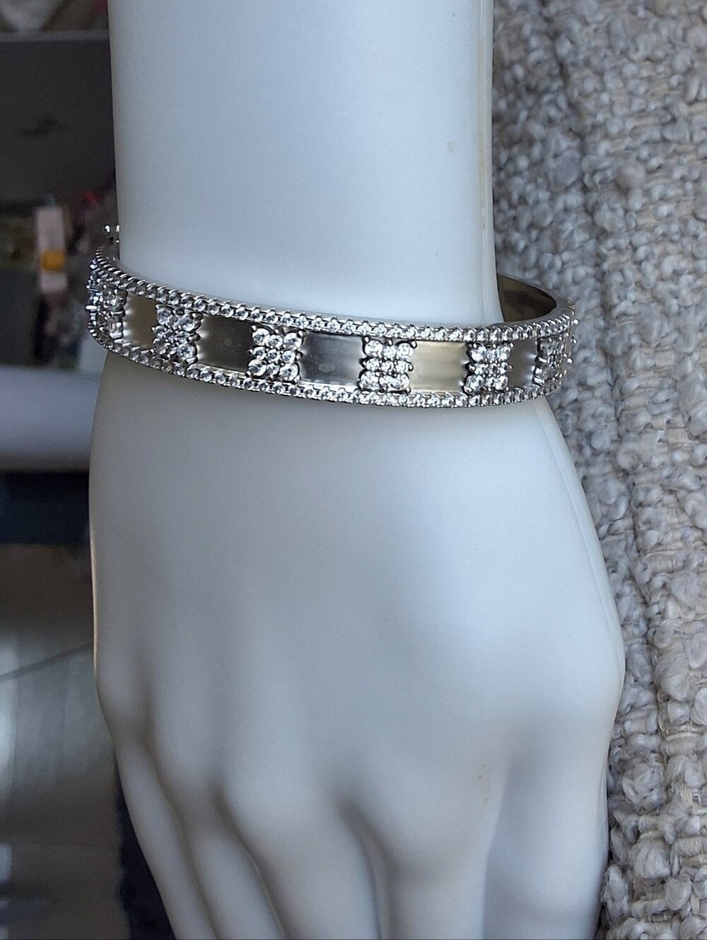 Beautiful Sparkly Silver Bangle with Cubic Zirconia Accents - NWOT